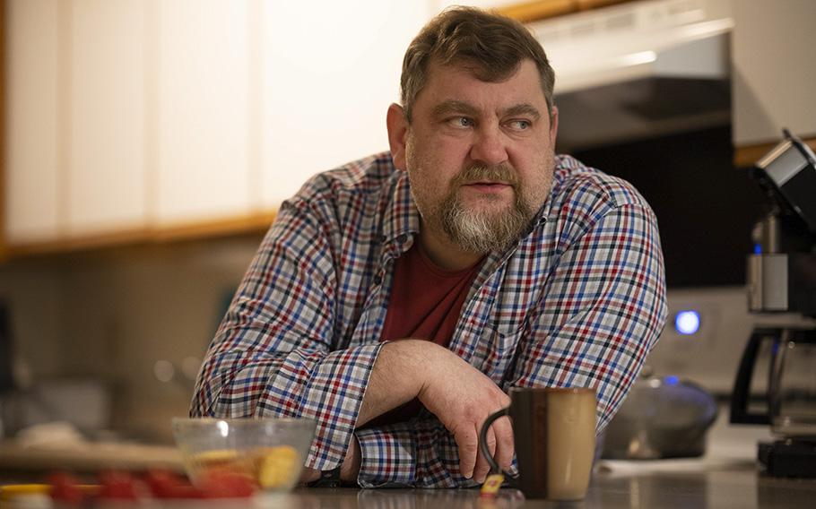 In kitchen of his new home in Shakopee, Minnesota, Artem talks about how his opposition to the Russian war with Ukraine led to him to leave his homeland with his family and then entering the United States from Mexico. Artem and Katya and their three kids left Russia last year after it became clear his opposition to the war was going to impact his family. 