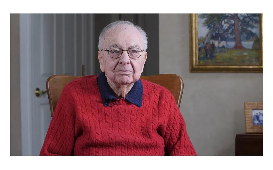 A video screen grab shows WWII veteran Jim Sterner during an interview posted in April 2022.