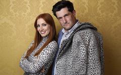 Jessica Chastain, left, the star of "The Eyes of Tammy Faye," poses for a portrait with director Michael Showalter during the 2021 Toronto International Film Festival on Sunday at the Royal Fairmont York in Toronto.