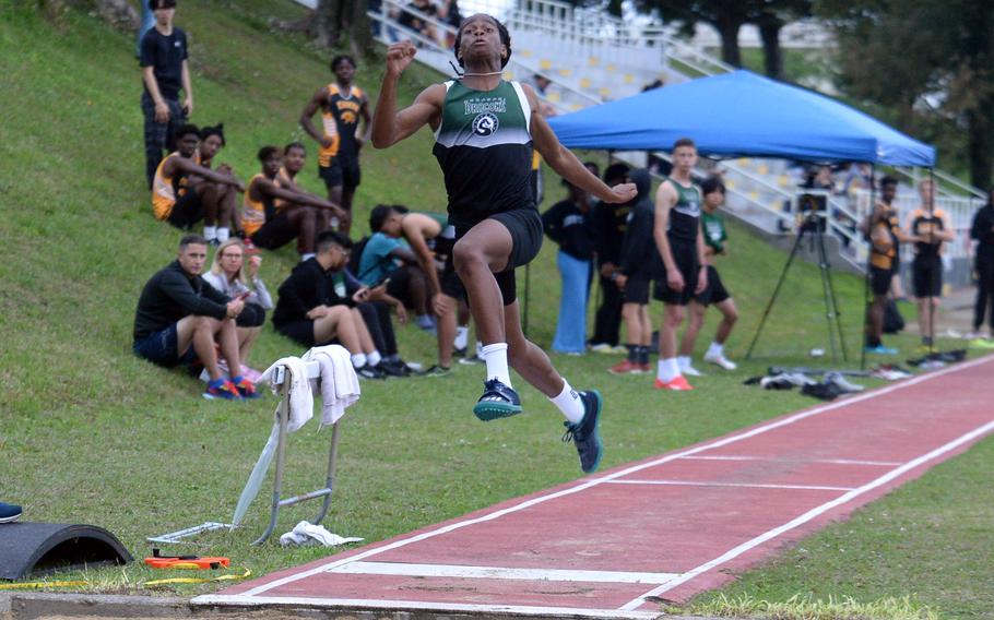 Kubasaki's Carlos Cadet won the boys triple jump in 18 feet, 6 3/4 inches during Friday's Okinawa track and field meet.