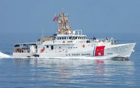The U.S. Coast Guard fast-response cutter Glen Harris sails in the Arabian Gulf in October 2023.