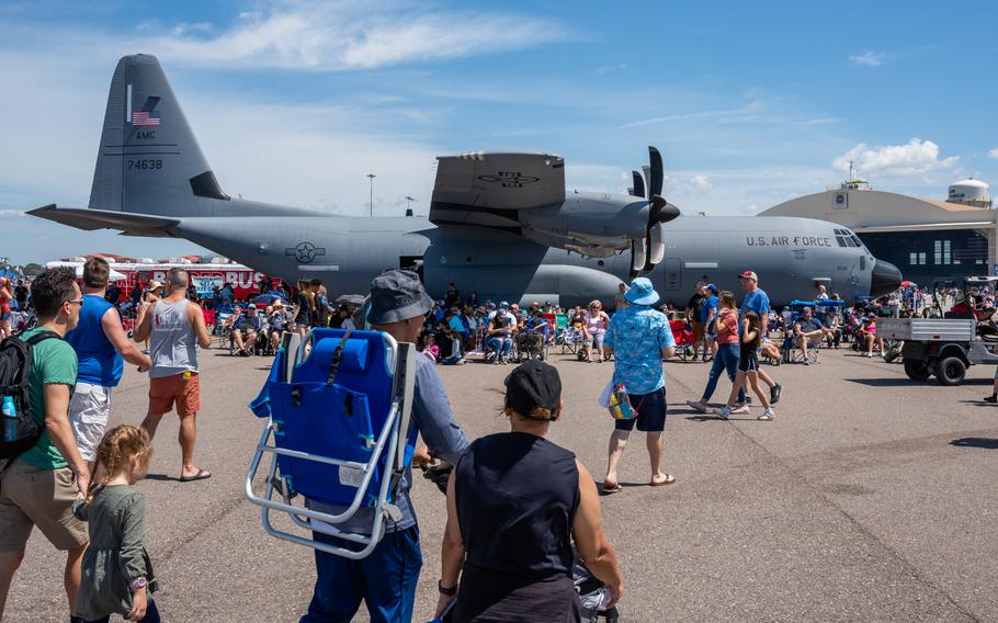 Guests tour the flightline during Tampa Bay AirFest at MacDill Air Force Base, Fla., Saturday, March 30, 2024.