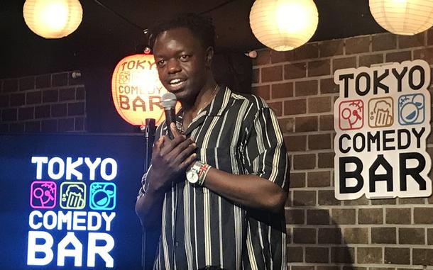 Evans Musoka, of Kenya, performs at Tokyo Comedy Bar on May 17, 2025.