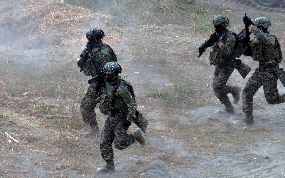 Taiwanese marines train near Kaohsiung, Taiwan, Jan. 12, 2023. 