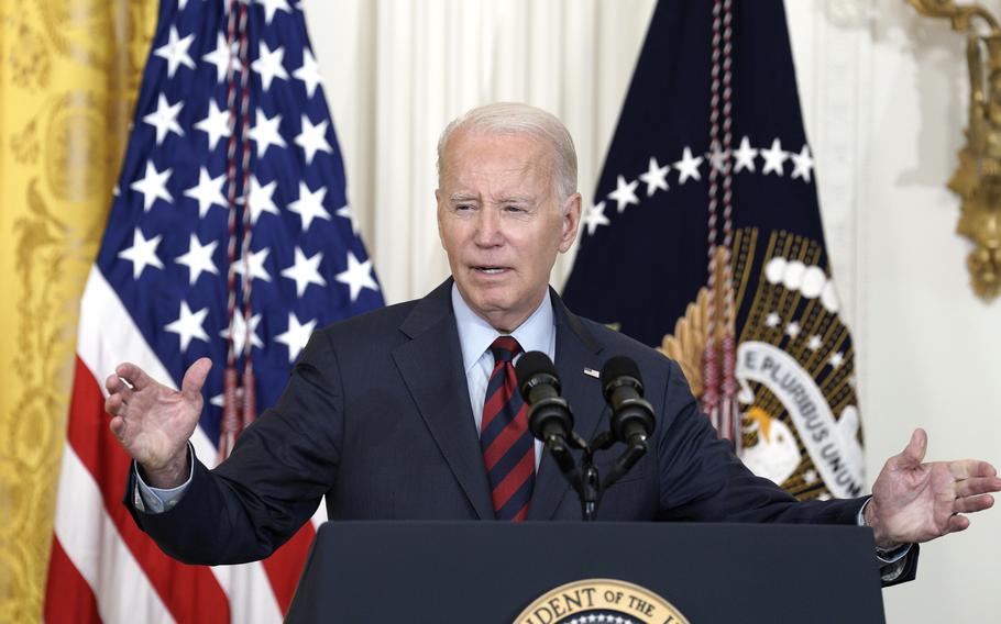President Joe Biden speaks in the East Room of the White House on July 7, 2023, in Washington, D.C.