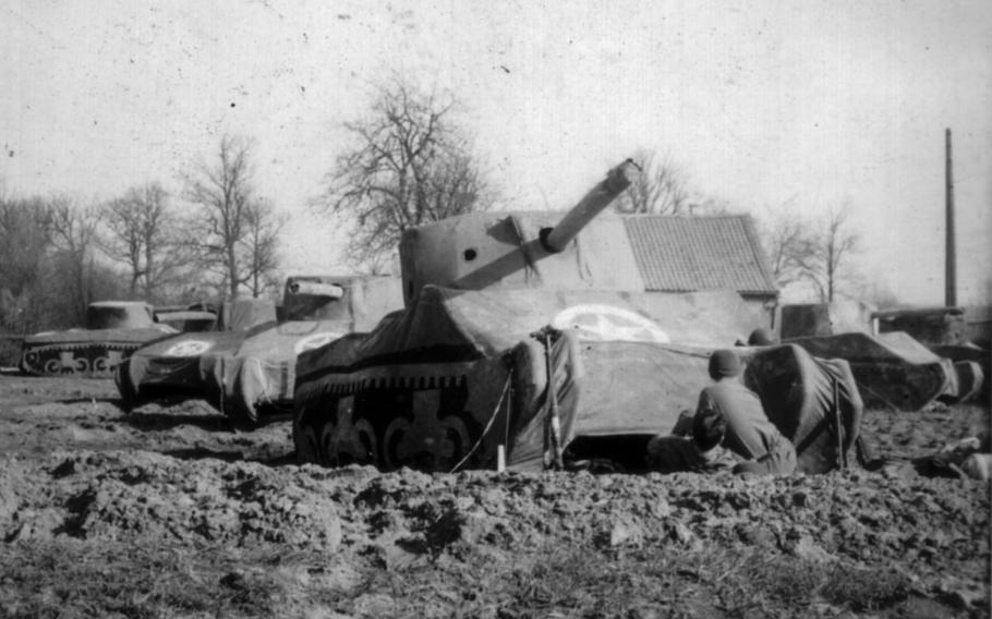 Ghost Army inflatable tanks in March 1945.