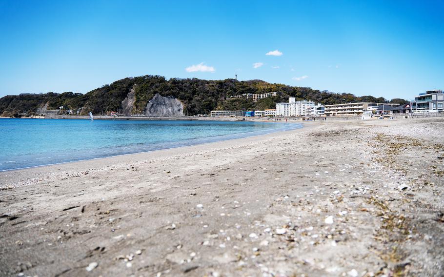 Zushi, a popular beach near Yokosuka Naval Base, Japan, is pictured on March 22, 2024.