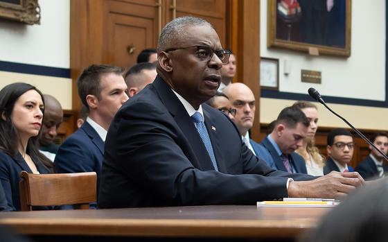 Defense Secretary Lloyd Austin testifies during a House Armed Services Committee hearing in Washington, D.C., on Feb. 29, 2024.