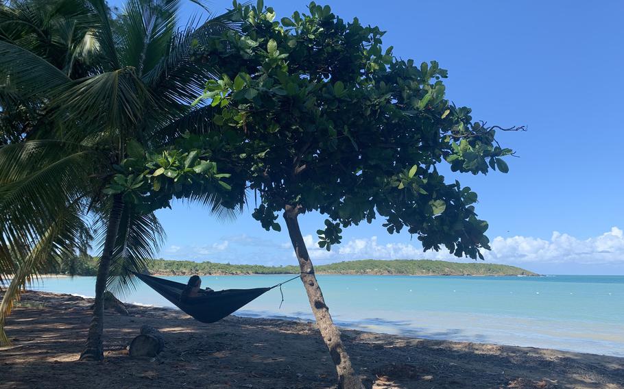 There are beaches upon beaches, such as the Seven Seas Beach in Fajardo shown here. Every beach had aquamarine waters, little to no seaweed, and light to modest crowds. The only variations were in sand texture (crushed-shell bits to silky powder) and waves (mild to moderate). The only thing to complain about was the frequently overflowing garbage cans. 