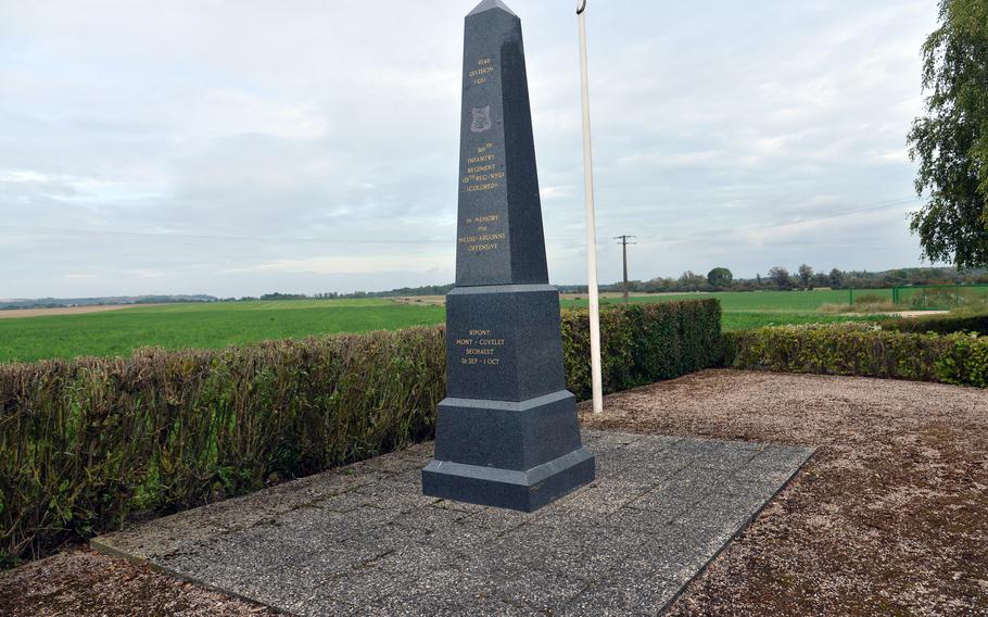 The monument to the 93rd Division's 369th Infantry Regiment near Sechault, France. A segregated unit of African-Americans nicknamed the Black Rattlers, they were dubbed the Hellfighters by the Germans in World War I. More than 100 years after earning that nickname, the Army in Sept. 2020 recognized the right of 369th Sustainment Brigade soldiers to call themselves Hellfighters.

Michael Abrams/Stars and Stripes