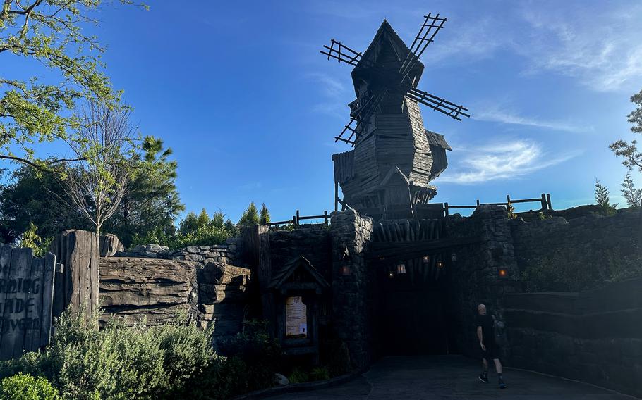 A view from the outside of Burning Blade Tavern at Universal Epic Universe. 