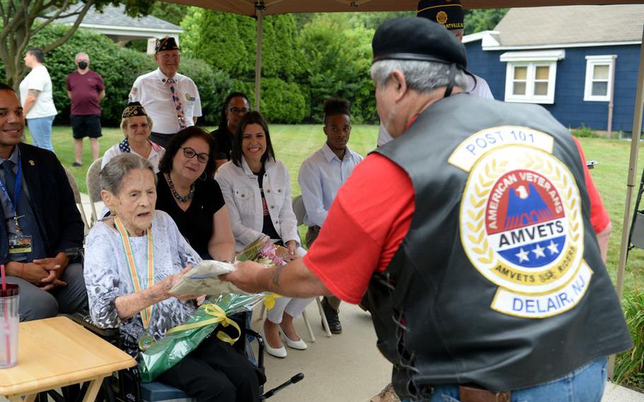 Camden County honors WWII Navy Veteran Joyce Edith Wagner Weaver on her 100th birthday in Pennsauken, N.J., July 9, 2022.