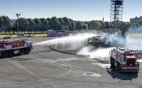 U.S. and Japanese military firefighters train together at Yokota Air Base, Japan, Oct. 26, 2022.