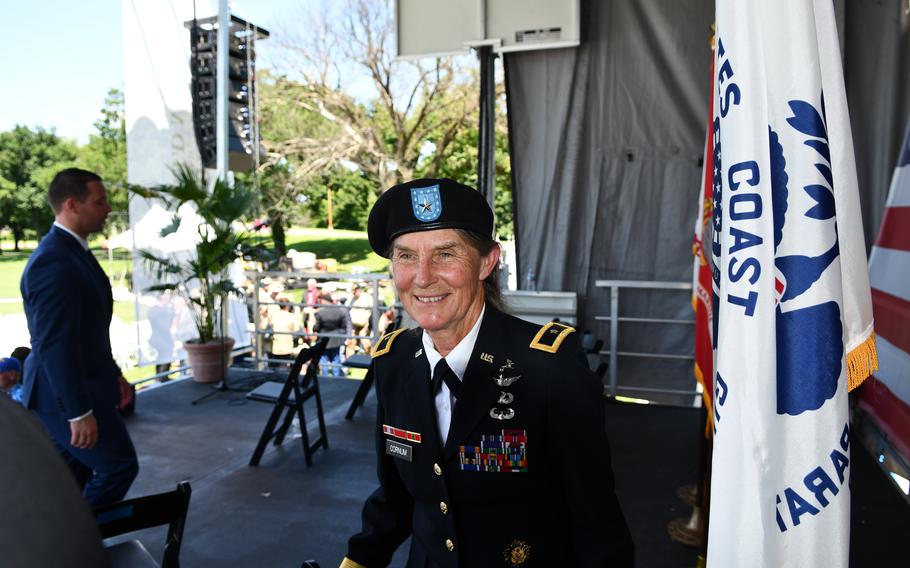 Retired Gen. Rhonda L. Cornum, a veteran of Desert Storm, was among the main speakers at the groundbreaking ceremony for the National Desert Storm Memorial on the National Mall in Washington, D.C., on Thursday, July 14, 2022.