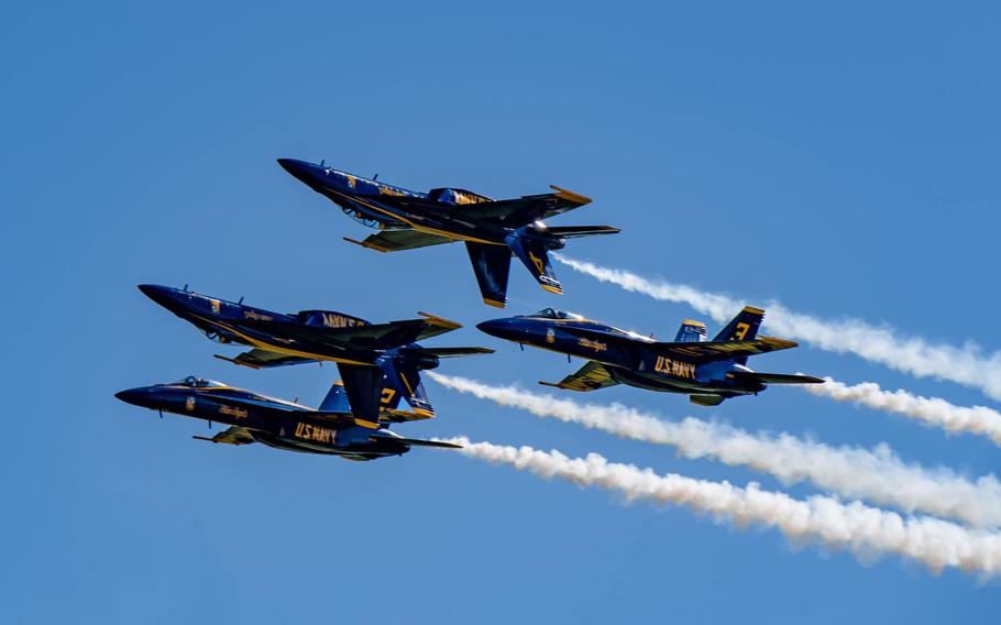 The U.S. Navy Blue Angels headline Travis Air Force Base’s annual Wings Over Solano Air Show on Saturday, March 16, 2024.