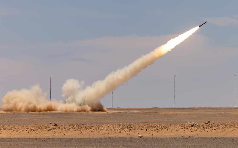 U.S. Marines with 2nd Battalion, 10th Marines, 2nd Marine Division fire a HIMARS rocket during exercise African Lion, in Agadir, Morocco, May 31, 2023. 