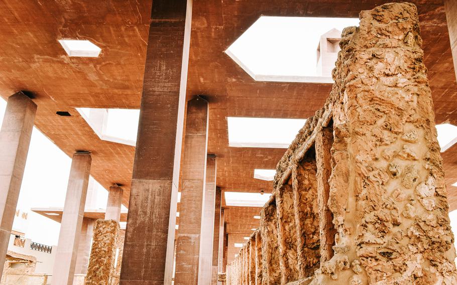 Swiss architect Valerio Olgiati’s structure in Muharraq, Bahrain, towers over the remnants of an amara, which was a combination of a market, factory and warehouse.