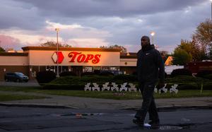 The Tops grocery store in Buffalo where 10 people were killed earlier this month. MUST CREDIT: Photo for The Washington Post by Matt Burkhartt.