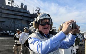 Then-U.S. Ambassador to Portugal George Glass visits the aircraft carrier USS Harry S. Truman.