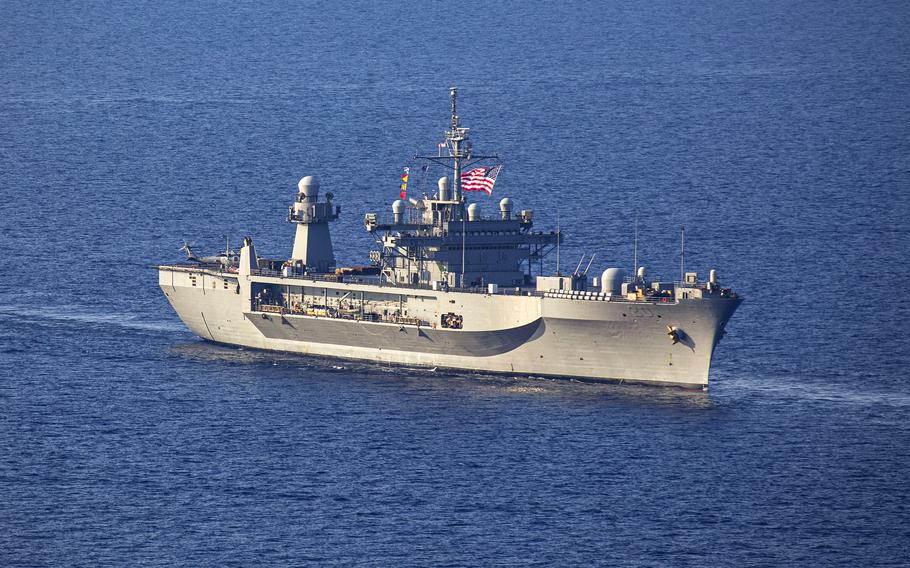 USS Mount Whitney, the U.S. 6th Fleet flagship, sails the Mediterranean Sea on Aug. 14, 2023. The U.S. 6th Fleet and U.S. Naval Forces Europe and Africa commands are being separated by the Navy, officials said this week.