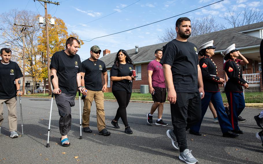Tabesh walks through a portion of Marine Corps Base Quantico last November with other former Zero Unit soldiers and staffers from the FAMIL nonprofit group.
