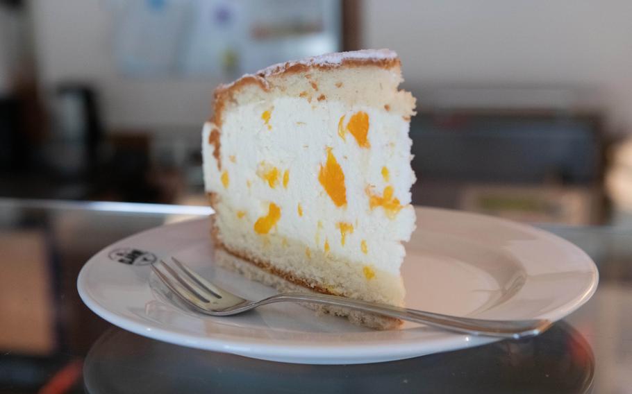 The cream cheese mandarin cake, or kasesahne mandarine, is one of several dozen cakes made at Cafe Bannjerruck each week. 