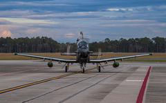 A U.S. Air Force AT-6E Wolverine taxis on the flightline during its arrival at Moody Air Force, Georgia, Jan. 12, 2022. Pilots from the 81st Fighter Squadron, who are on loan to the 23rd Wing, will be flying the AT-6 aircraft alongside partner nation personnel. They will be working together to build the capacity and capability of the U.S. partner nations, enhancing the ability to seamlessly work together and enabling the successes of any future operation. (U.S. Air Force photo by Andrea Jenkins)