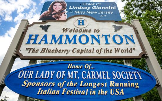 Welcome to Hammonton “The Blueberry Capital of the World” sign in Hammonton, N.J.
