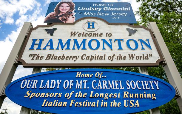 Welcome to Hammonton “The Blueberry Capital of the World” sign in Hammonton, N.J.