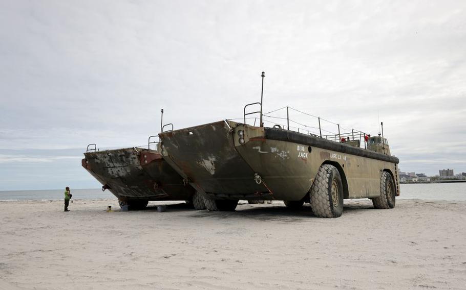 Two Vietnam-era amphibious vehicles sit on Cove beach in Brigantine, Tuesday, May 24, 2022.