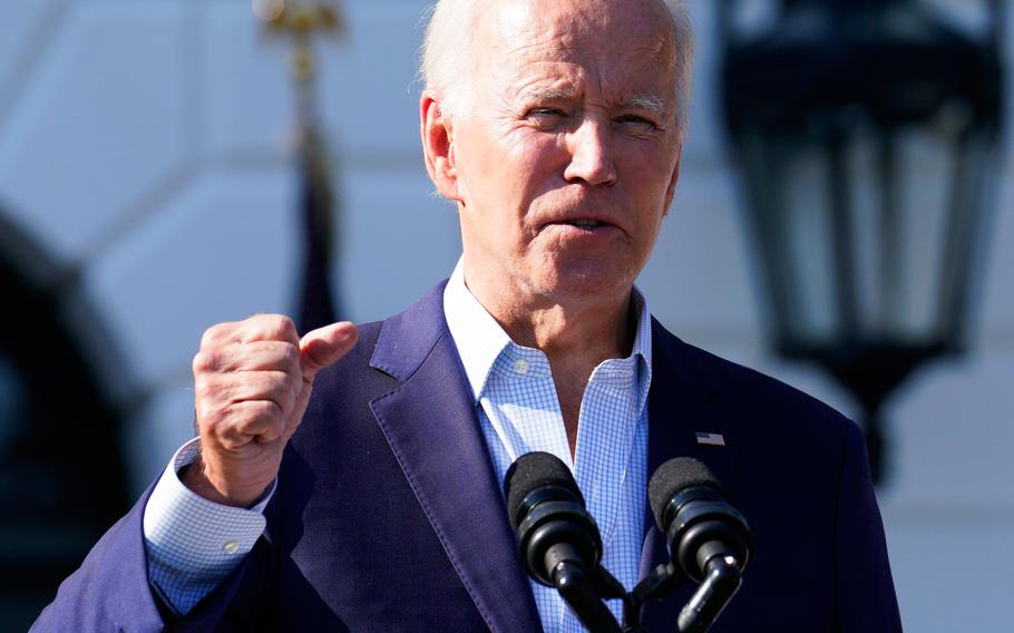 U.S. President Joe Biden delivers remarks during a Fourth of July event for military families to celebrate Independence Day on the South Lawn of the White House in Washington, D.C, on July 4, 2022.