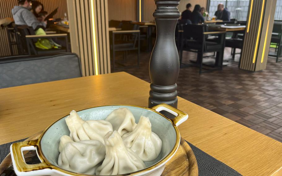 The khinkali at Kinto Georgian Restaurant in Wiesbaden, Germany, are filled with a delicious broth along with ground lamb, onions and spices. The dumplings are traditionally topped with cracked black pepper and eaten by hand.