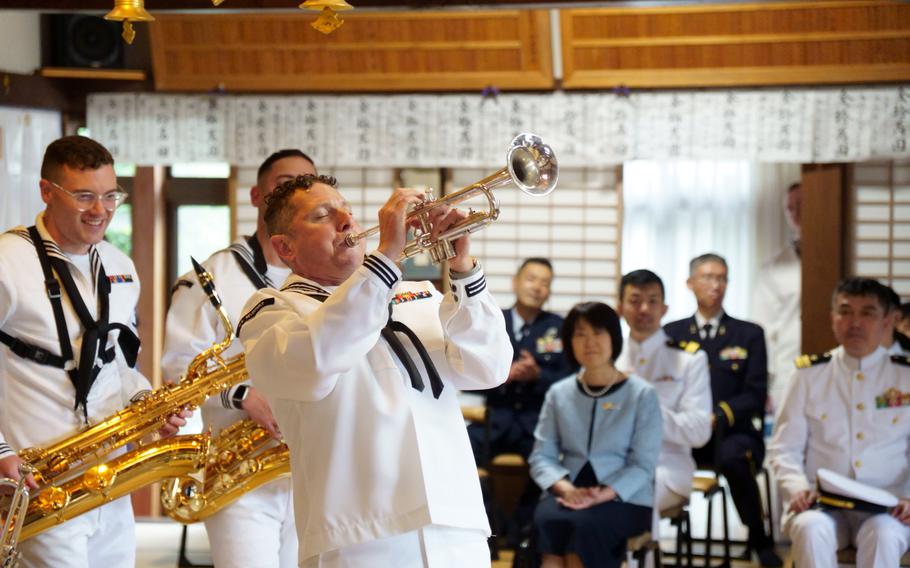 Members of the U.S. 7th Fleet Band perform at Gyokusenji Temple in Shimoda, Japan, May 19, 2023. The event was part of the city's 84th annual Black Ship Festival. 