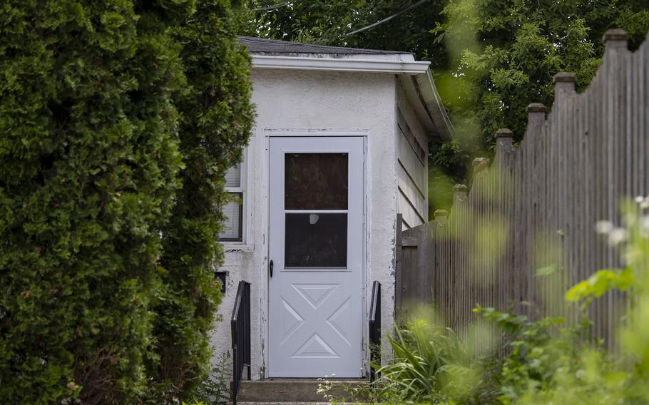 The entrance to the rear unit where Robert “Bobby” Crimo III, the alleged shooter, lived at the Highwood home of his father on July 7, 2022, three days after a mass shooting at the Fourth of July parade in Highland Park. 
