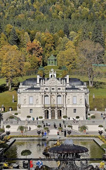 A view of the Linderhof Palace from the other side in the park on Oct. 17, 2021.