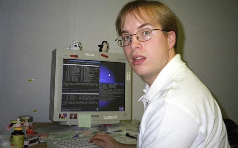 Paul Buchheit, the former Google engineer who created Gmail, works at the company’s offices in Mountain View, Calif., on Dec. 10, 1999. Buchheit was the 23rd employee hired at Google, a company that now employs more than 180,000 people. 