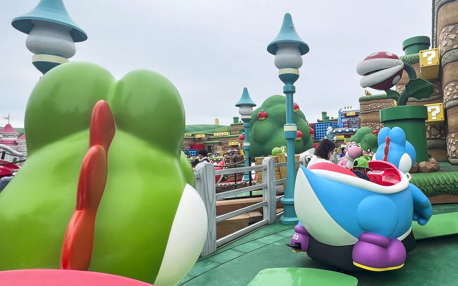 On Yoshi’s Adventure, Super Nintendo World guests ride Yoshi as they hunt for three mysterious Yoshi eggs.