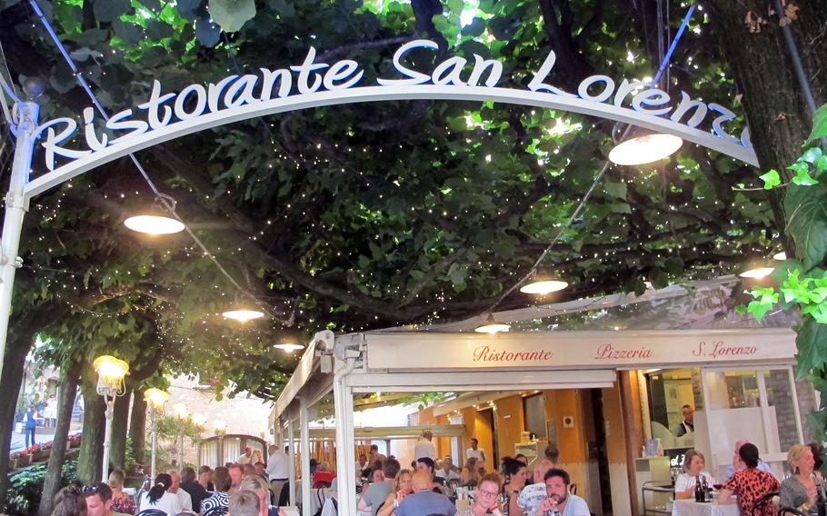 Ristorante San Lorenzo in Sirmione on Lake Garda's south shore is open seven days a week serving a variety of well-prepared dishes under a canopy of lime trees and fairy lights.