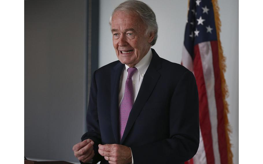 Sen. Ed Markey attends a briefing on Tuesday, Aug. 23, 2022 in Boston, Mass.