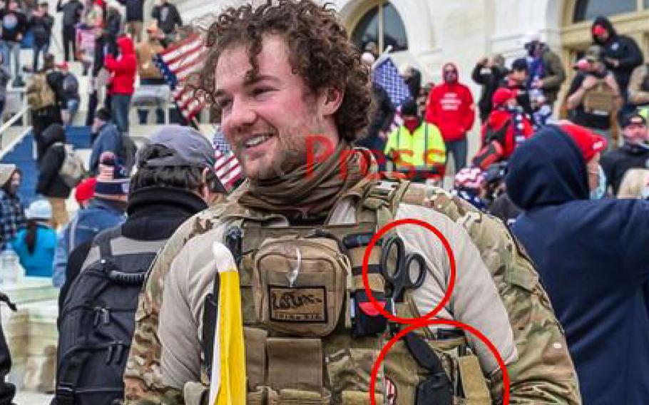 Marine Corps veteran Robert Morss stands outside the U.S. Capitol during the Jan. 6, 2021, riot.