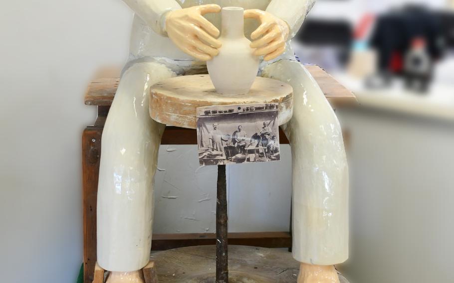 A clay statue in the showroom of Beck Pottery in Soufflenheim, France, shows a person working with a potter’s wheel. Soufflenheim has been a hub of Alsatian pottery since the 12th century, when Emperor Frederick I granted the village’s residents the right in perpetuity to extract and use clay from the nearby Hagenau Forest.