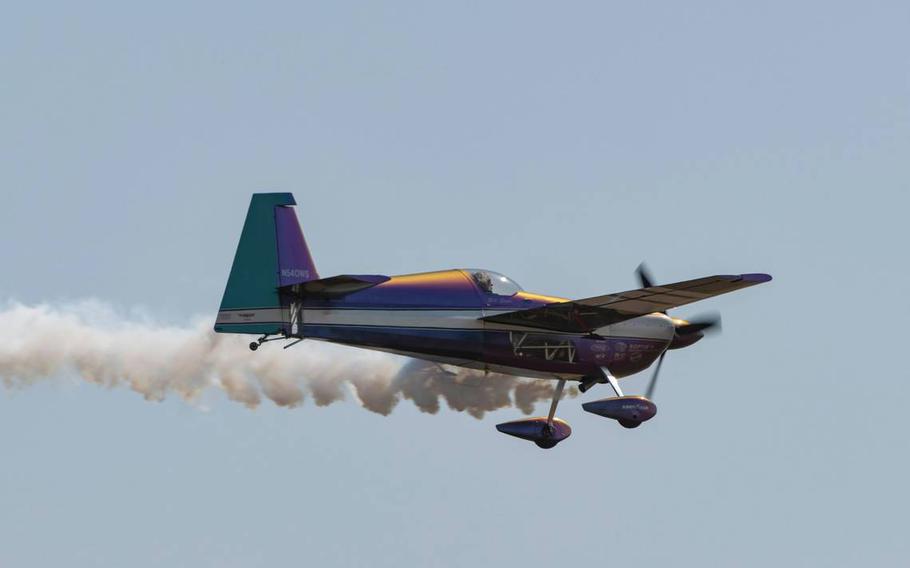 Bill Stein performs tricks in his Edge 540 at the California Capital Airshow on Sept. 24, 2023, at Mather Airport.