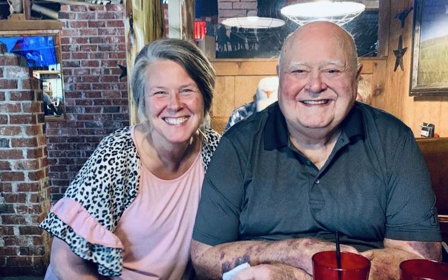 Tania Nix with her father, Hody Childress, at a restaurant in Geraldine, Ala., last year.