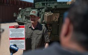 U.S. Secretary of Defense Pete Hegseth speaks to the press about the establishment of the New Mexico National Defense Area (NMNDA) along the southern border near Santa Teresa, N.M., April 25, 2025. U.S. Northern Command (USNORTHCOM) service members have been delegated the authority and directed to conduct installation security support operations in the NMNDA. Under the direction of USNORTHCOM, Joint Task Force – Southern Border's mission is to secure the territorial integrity of the southern border of the United States. USNORTHCOM is working together with the Department of Homeland Security to augment U.S. Customs and Border Protection along the southern border with additional military forces and unique military capabilities. (U.S. Army photo by Spc. Michael Graf)