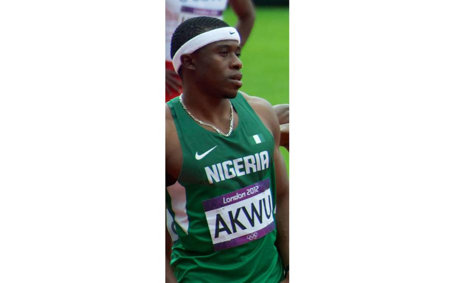 Spc. Noah Akwu, 31, enlisted in the Army earlier this year after a track and field career that took him to the 2012 Olympic games in London, where he represented his native country of Nigeria.