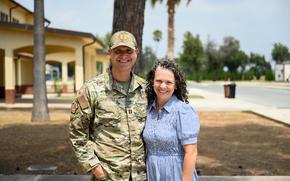 U.S. Air Force Capt. Matt Campbell, 39th Air Base Wing chaplain, and his wife, Kristin Campbell, pose for a photo at Incirlik Air Base, Turkey, Aug. 7, 2025. After nearly a decade, Incirlik Air Base has welcomed back its first spouse to be stationed here since military and civilian family members were ordered to leave the country in 2016 in light of growing security threats in Turkey.