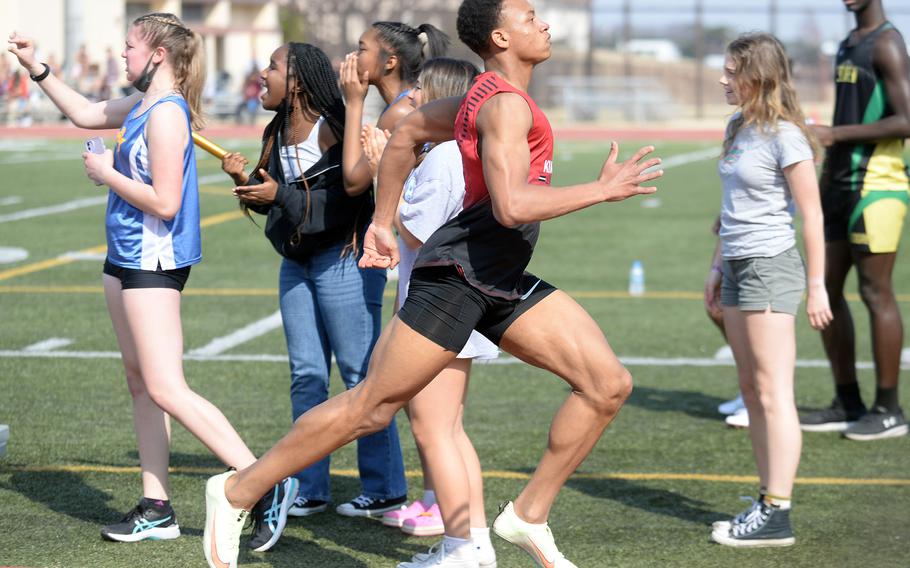 Nile C. Kinnick junior sprinter Jeremiah Hines leads DODEA-Pacific runners in the 100 meters with a season-best 11.23 seconds.