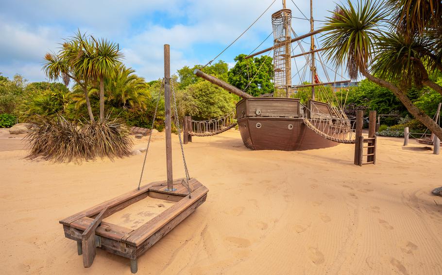 The Diana Memorial Playground in London was inspired by Peter Pan and includes a pirate ship surrounded by sand.