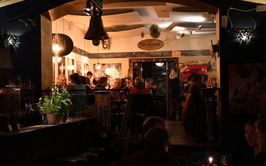 Diners pack into the nonsmoking section of Glockencafe on a Monday, which is pizza night at the restaurant.