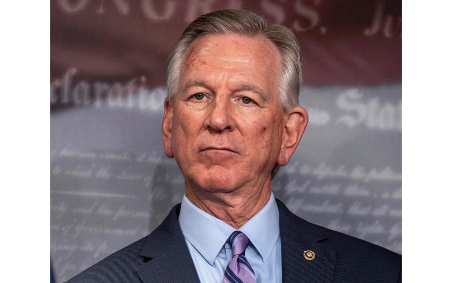 Sen. Tommy Tuberville, R-Ala., attends a Capitol Hill news conference on June 14, 2023.